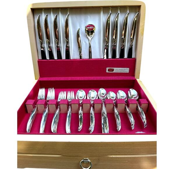 1847 MCM Rogers Bros 'Flair' 67-PC Silverplate 7-PC Place Setting Service for 8 - Picture 3 of 16